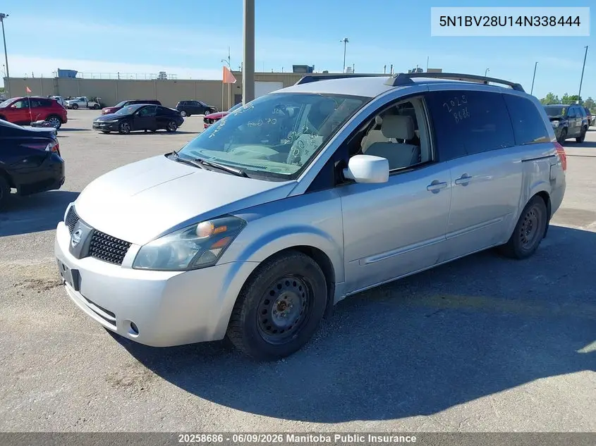 2004 Nissan Quest 3.5 Sl VIN: 5N1BV28U14N338444 Lot: 20258686