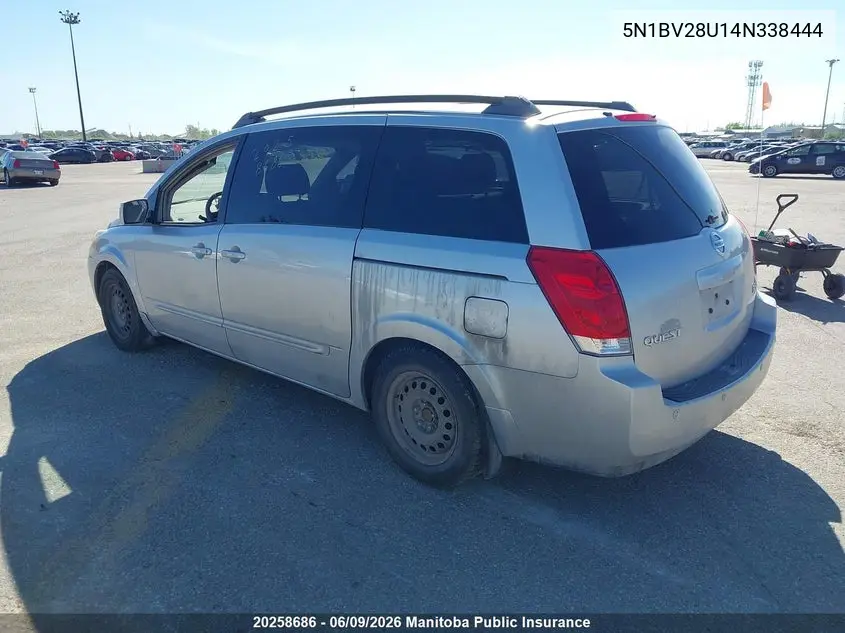 2004 Nissan Quest 3.5 Sl VIN: 5N1BV28U14N338444 Lot: 20258686