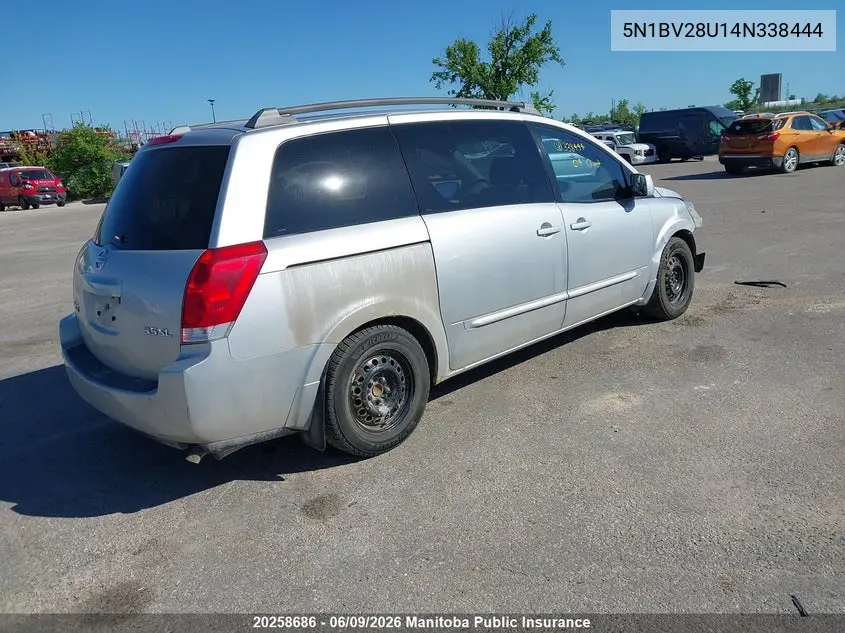 2004 Nissan Quest 3.5 Sl VIN: 5N1BV28U14N338444 Lot: 20258686