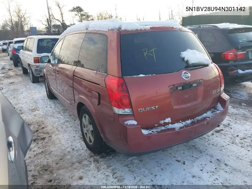 5N1BV28U94N301142 2004 Nissan Quest 3.5 Sl