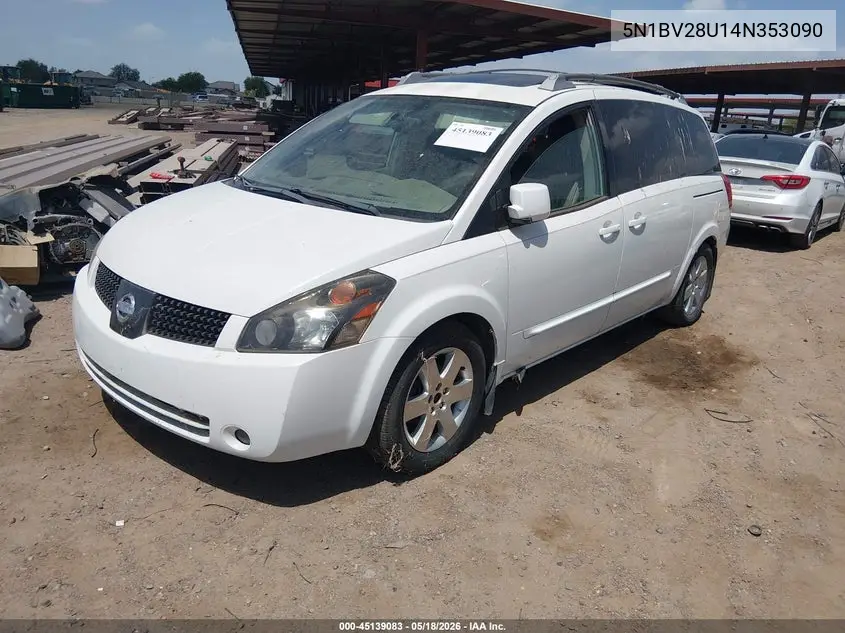 2004 Nissan Quest 3.5 Se VIN: 5N1BV28U14N353090 Lot: 45139083