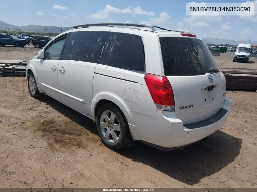2004 Nissan Quest 3.5 Se VIN: 5N1BV28U14N353090 Lot: 45139083