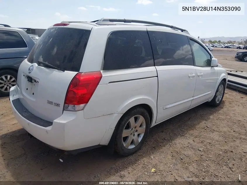2004 Nissan Quest 3.5 Se VIN: 5N1BV28U14N353090 Lot: 45139083