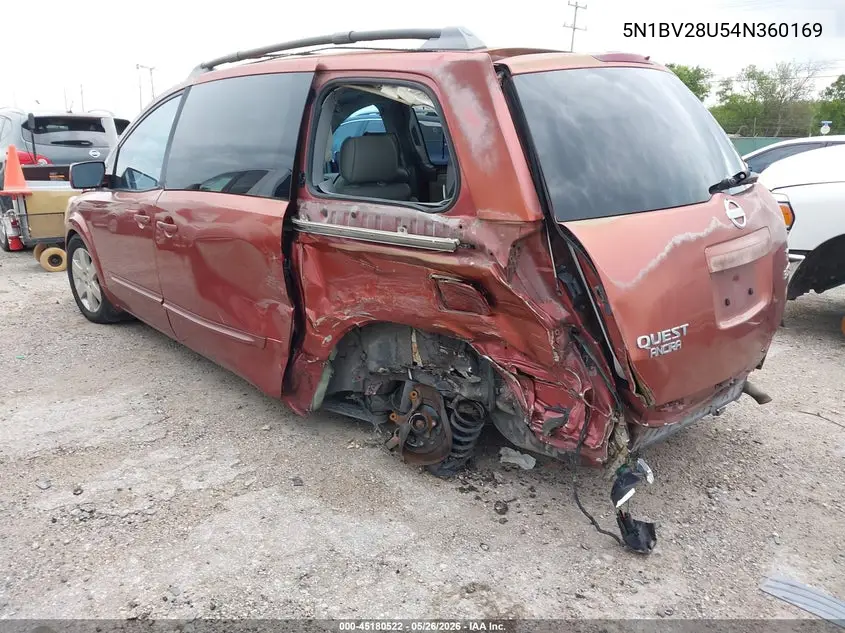 2004 Nissan Quest 3.5 Se VIN: 5N1BV28U54N360169 Lot: 45180522