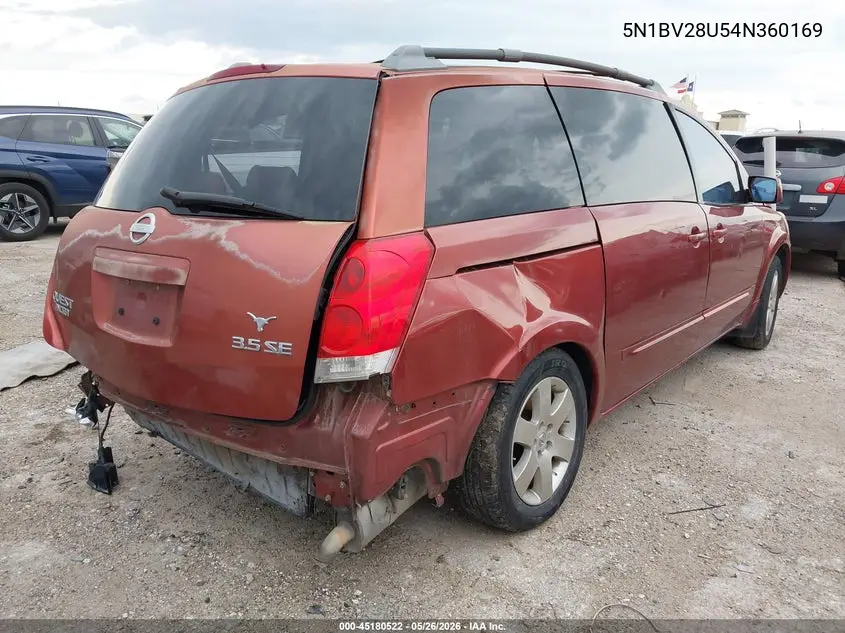 2004 Nissan Quest 3.5 Se VIN: 5N1BV28U54N360169 Lot: 45180522