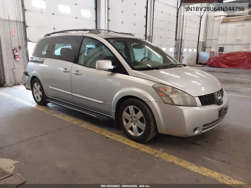 2004 Nissan Quest 3.5 Se VIN: 5N1BV28U64N344756 Lot: 45303852