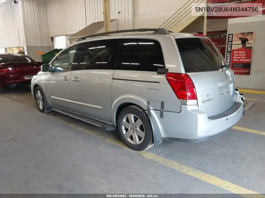 2004 Nissan Quest 3.5 Se VIN: 5N1BV28U64N344756 Lot: 45303852