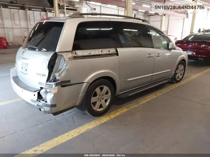 2004 Nissan Quest 3.5 Se VIN: 5N1BV28U64N344756 Lot: 45303852