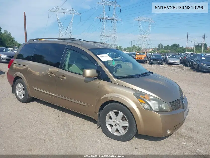 2004 Nissan Quest S/Se/Sl VIN: 5N1BV28U34N310290 Lot: 45465614