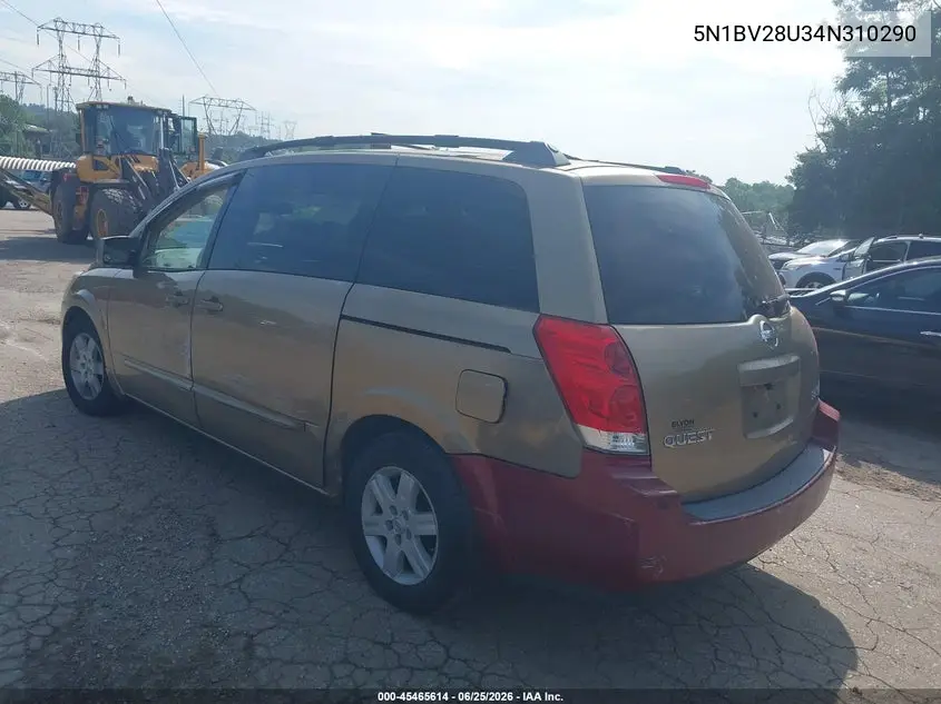 2004 Nissan Quest S/Se/Sl VIN: 5N1BV28U34N310290 Lot: 45465614