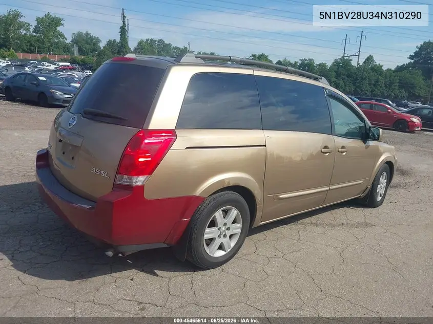 2004 Nissan Quest S/Se/Sl VIN: 5N1BV28U34N310290 Lot: 45465614