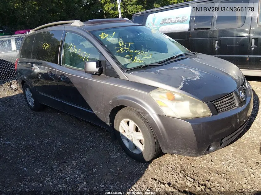 2004 Nissan Quest 3.5 Sl VIN: 5N1BV28U34N366178 Lot: 45487078