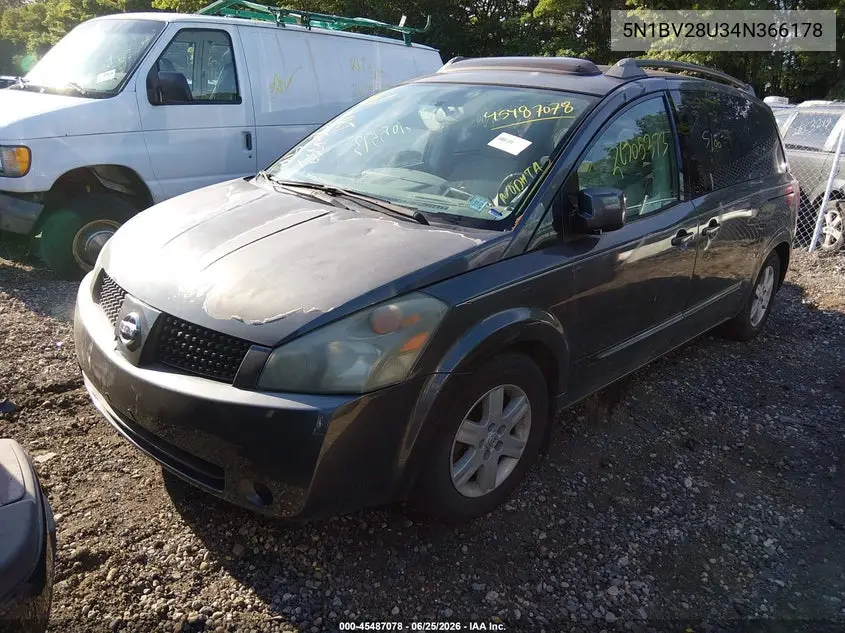 2004 Nissan Quest 3.5 Sl VIN: 5N1BV28U34N366178 Lot: 45487078