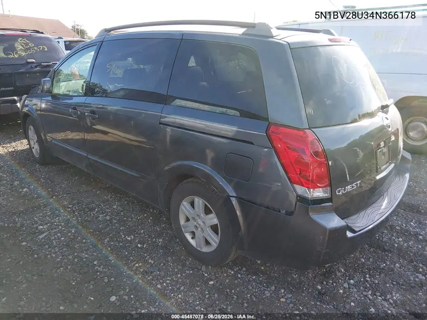 2004 Nissan Quest 3.5 Sl VIN: 5N1BV28U34N366178 Lot: 45487078