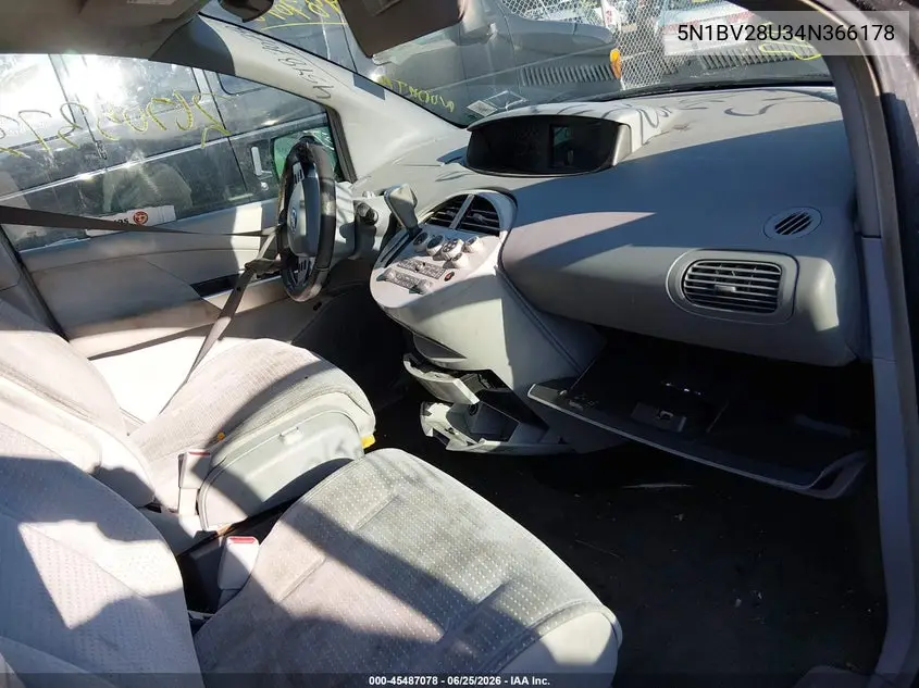 2004 Nissan Quest 3.5 Sl VIN: 5N1BV28U34N366178 Lot: 45487078