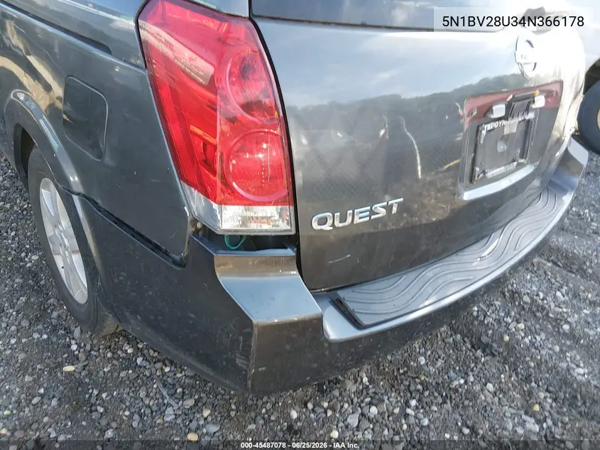 2004 Nissan Quest 3.5 Sl VIN: 5N1BV28U34N366178 Lot: 45487078