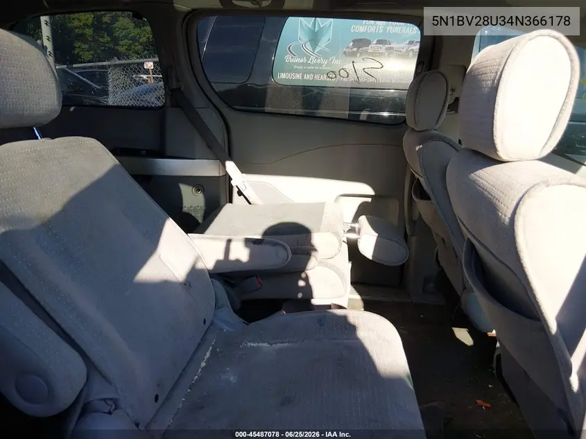 2004 Nissan Quest 3.5 Sl VIN: 5N1BV28U34N366178 Lot: 45487078