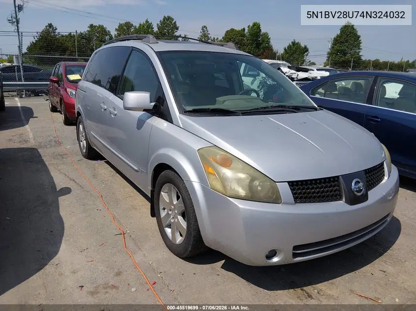 2004 Nissan Quest 3.5 Se VIN: 5N1BV28U74N324032 Lot: 45519699