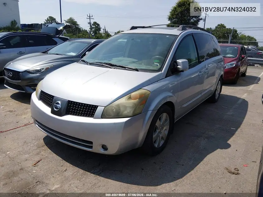 2004 Nissan Quest 3.5 Se VIN: 5N1BV28U74N324032 Lot: 45519699