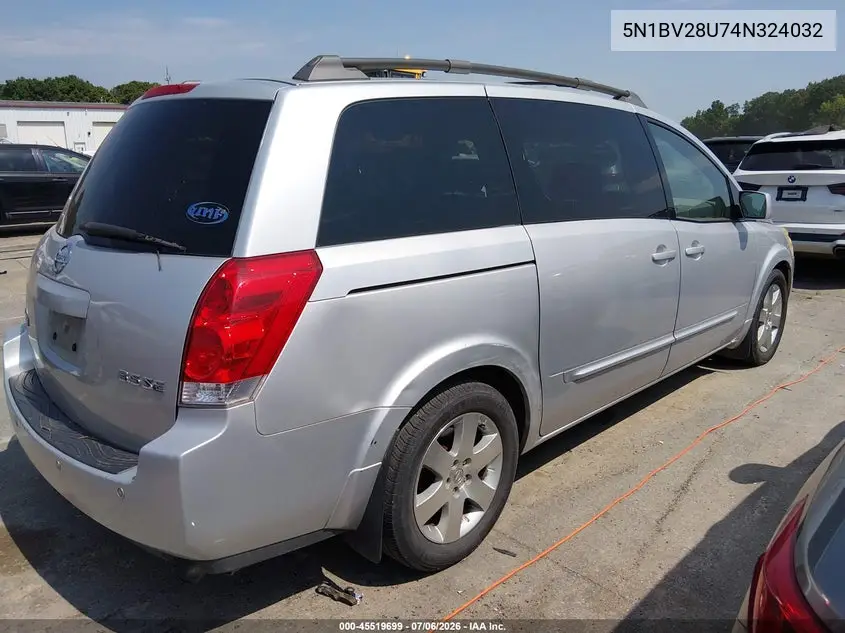 2004 Nissan Quest 3.5 Se VIN: 5N1BV28U74N324032 Lot: 45519699