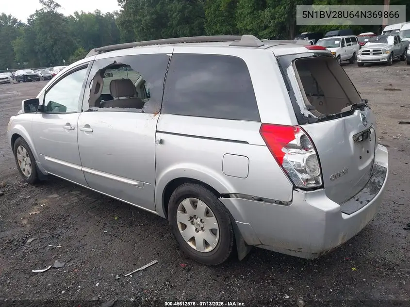 2004 Nissan Quest 3.5 S VIN: 5N1BV28U64N369866 Lot: 45612576