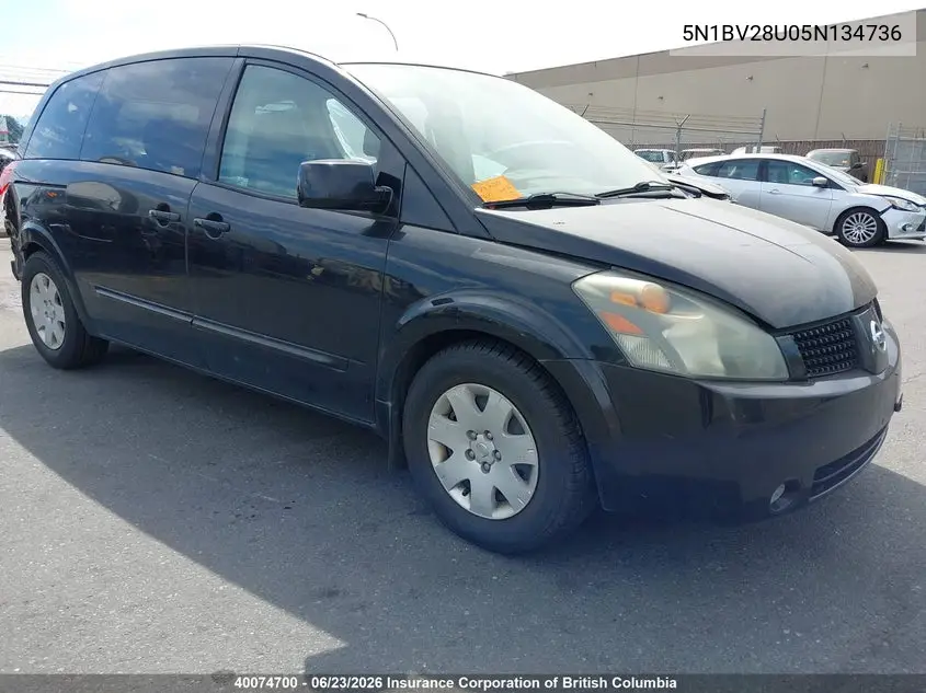 2005 Nissan Quest VIN: 5N1BV28U05N134736 Lot: 40074700