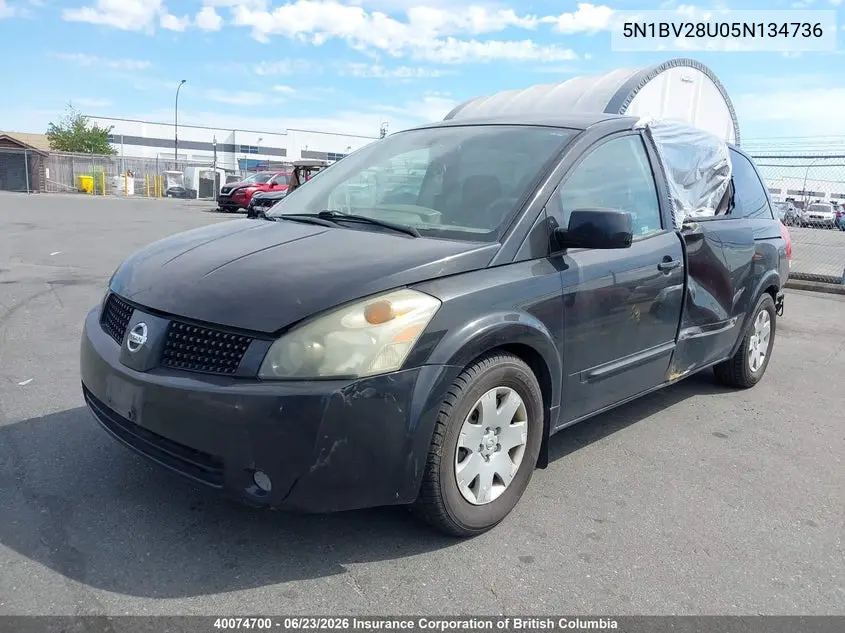 2005 Nissan Quest VIN: 5N1BV28U05N134736 Lot: 40074700
