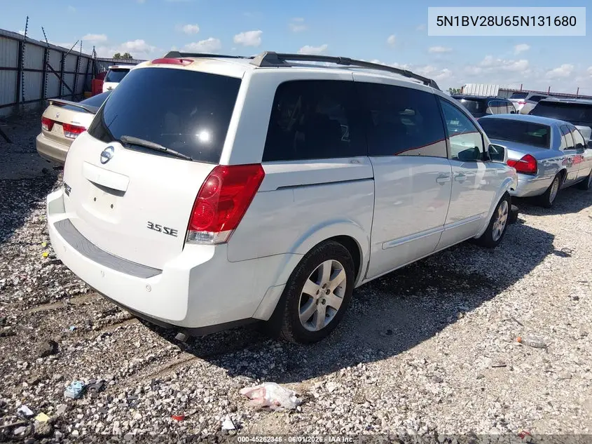 2005 Nissan Quest 3.5 Se VIN: 5N1BV28U65N131680 Lot: 45262346