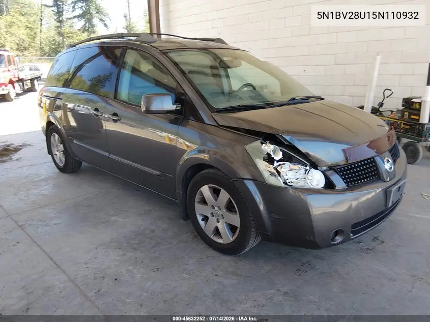 2005 Nissan Quest 3.5 Se VIN: 5N1BV28U15N110932 Lot: 45632252