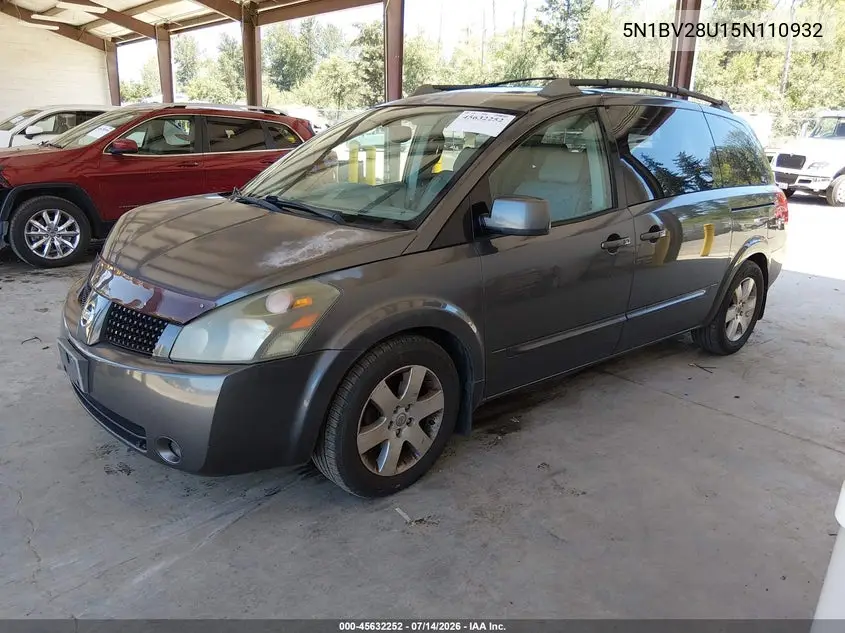 2005 Nissan Quest 3.5 Se VIN: 5N1BV28U15N110932 Lot: 45632252