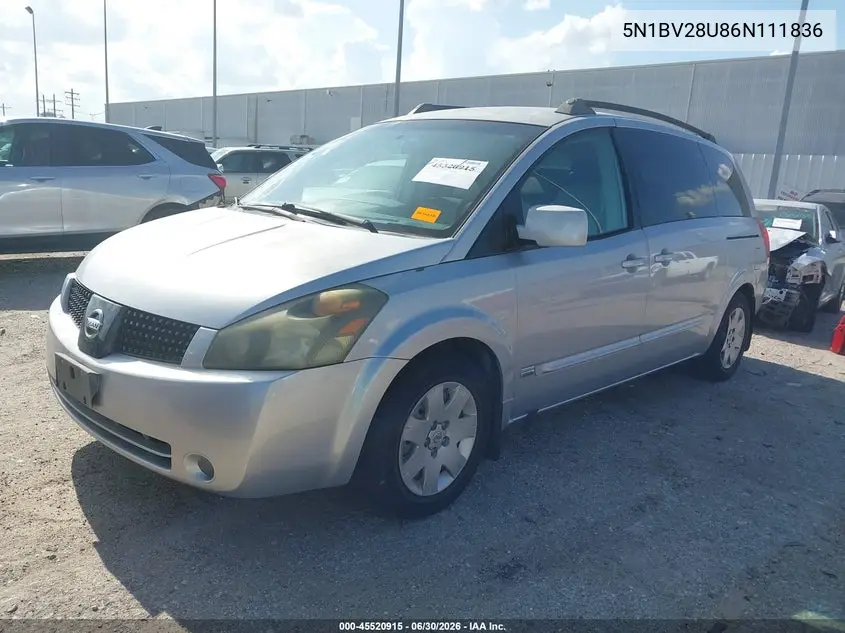 2006 Nissan Quest 3.5 S VIN: 5N1BV28U86N111836 Lot: 45520915