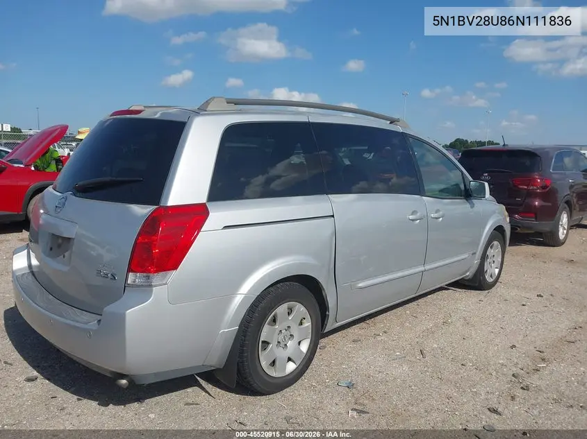 2006 Nissan Quest 3.5 S VIN: 5N1BV28U86N111836 Lot: 45520915