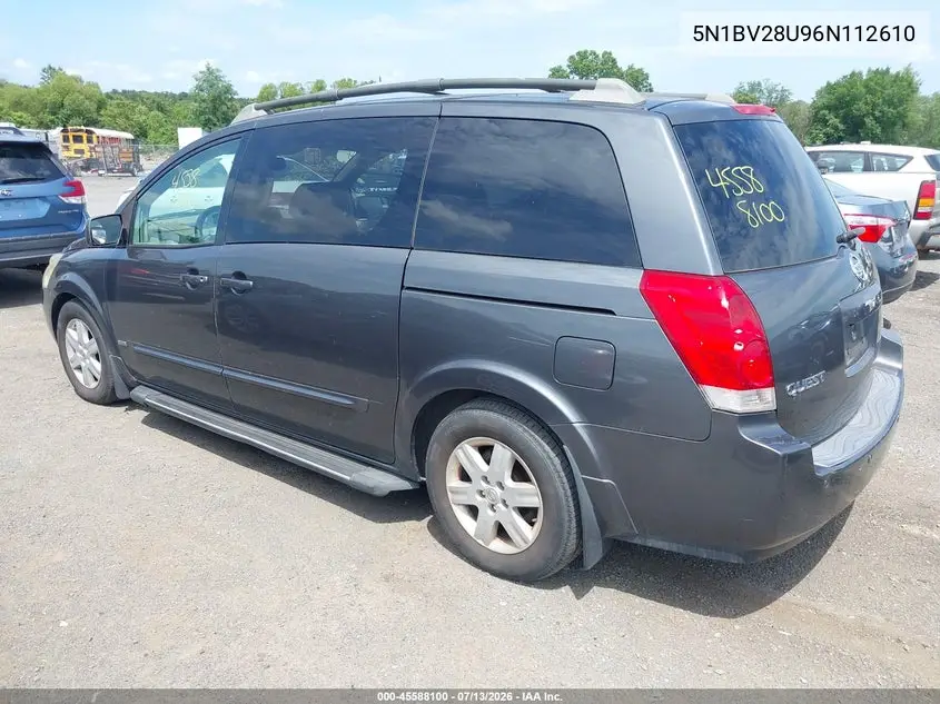 2006 Nissan Quest 3.5 Sl VIN: 5N1BV28U96N112610 Lot: 45588100