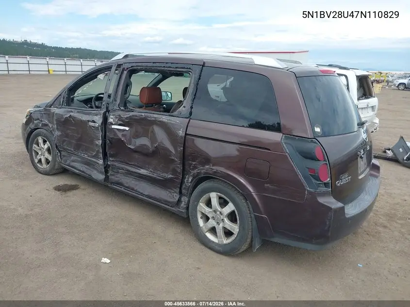2007 Nissan Quest 3.5 Se VIN: 5N1BV28U47N110829 Lot: 45633566