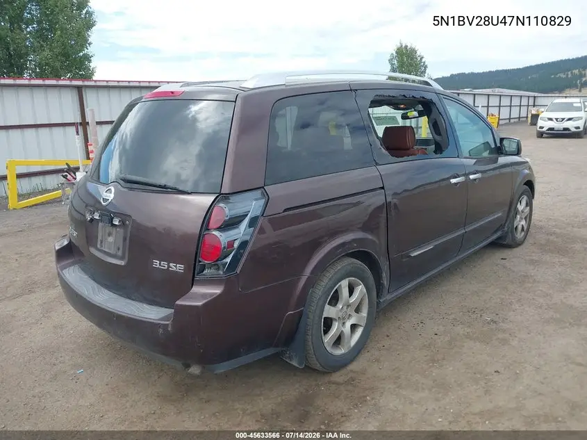 2007 Nissan Quest 3.5 Se VIN: 5N1BV28U47N110829 Lot: 45633566
