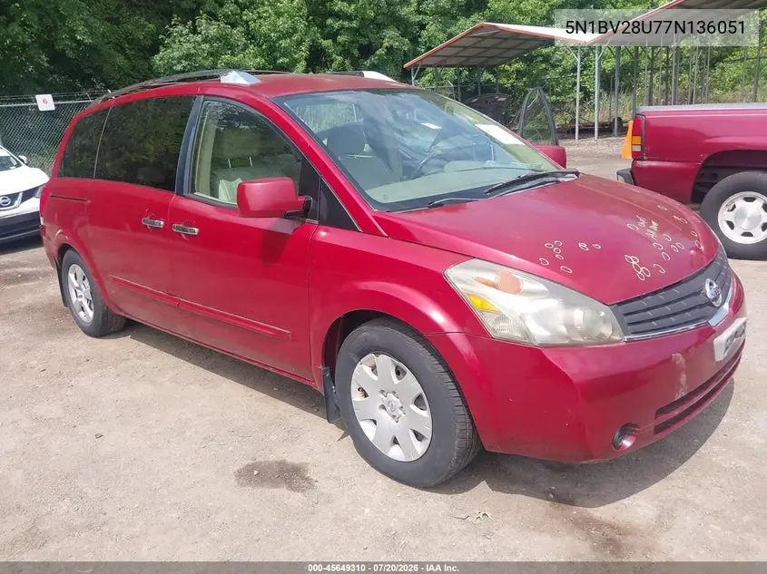 2007 Nissan Quest 3.5 S VIN: 5N1BV28U77N136051 Lot: 45649310