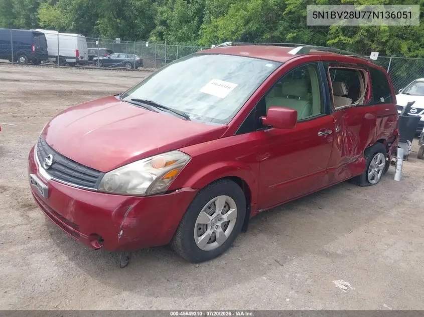 2007 Nissan Quest 3.5 S VIN: 5N1BV28U77N136051 Lot: 45649310