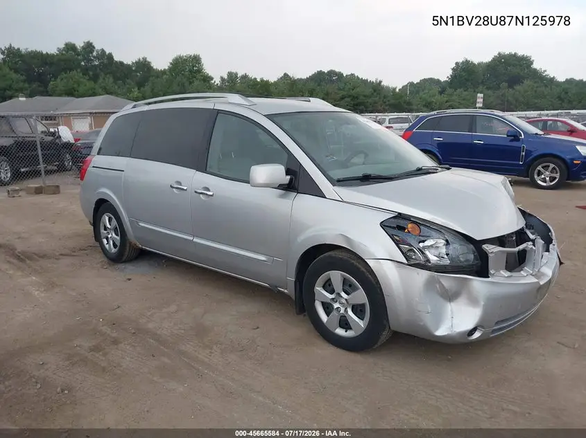 2007 Nissan Quest 3.5 S VIN: 5N1BV28U87N125978 Lot: 45665584