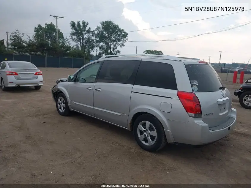 2007 Nissan Quest 3.5 S VIN: 5N1BV28U87N125978 Lot: 45665584