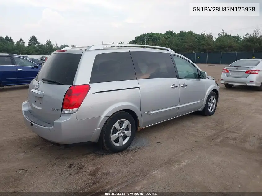 2007 Nissan Quest 3.5 S VIN: 5N1BV28U87N125978 Lot: 45665584