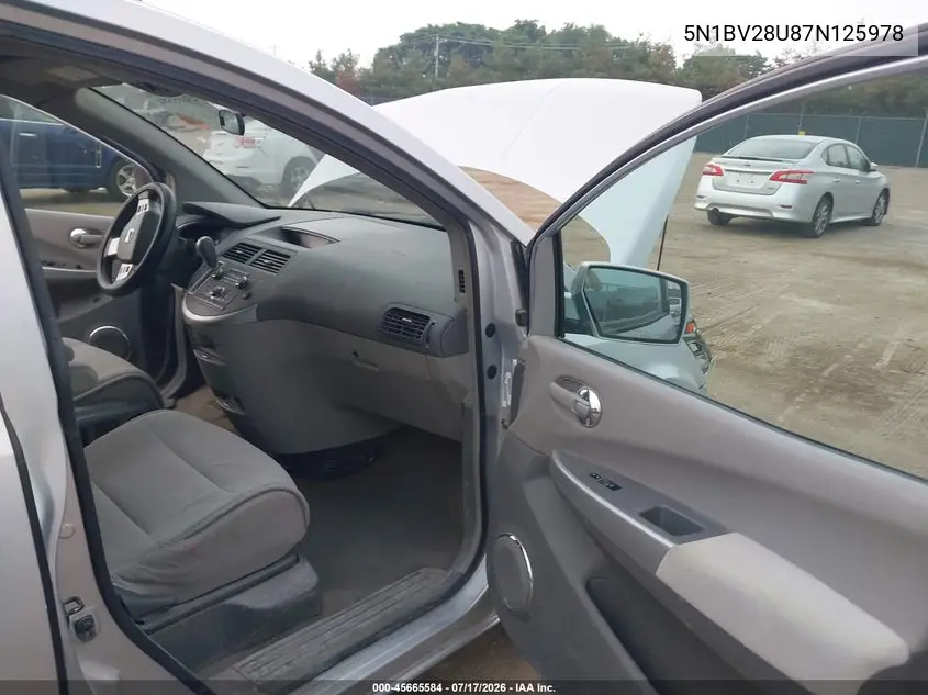 2007 Nissan Quest 3.5 S VIN: 5N1BV28U87N125978 Lot: 45665584