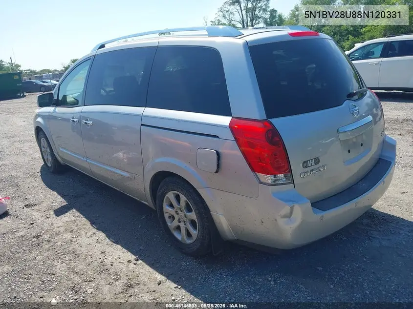 2008 Nissan Quest 3.5 S VIN: 5N1BV28U88N120331 Lot: 45145803