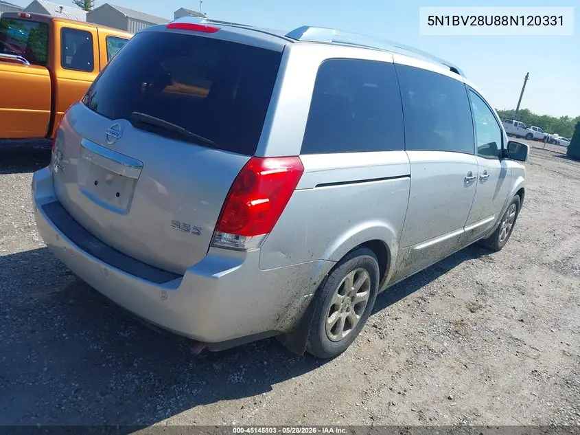 2008 Nissan Quest 3.5 S VIN: 5N1BV28U88N120331 Lot: 45145803