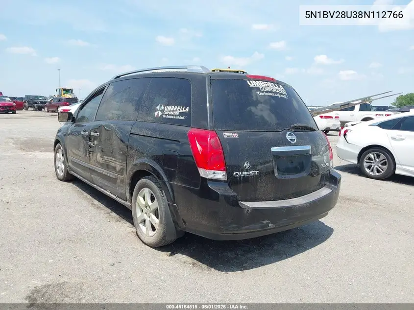 2008 Nissan Quest 3.5 Se VIN: 5N1BV28U38N112766 Lot: 45164515