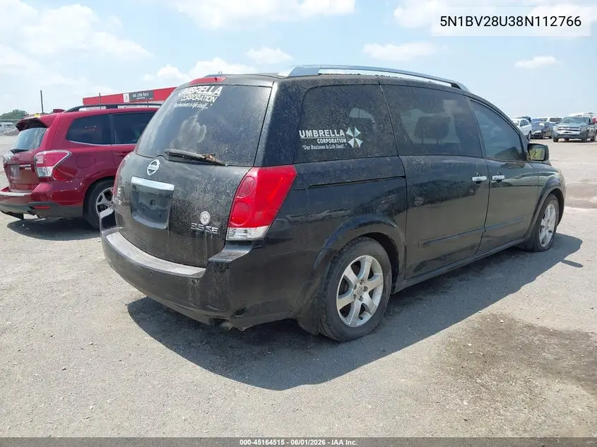 2008 Nissan Quest 3.5 Se VIN: 5N1BV28U38N112766 Lot: 45164515