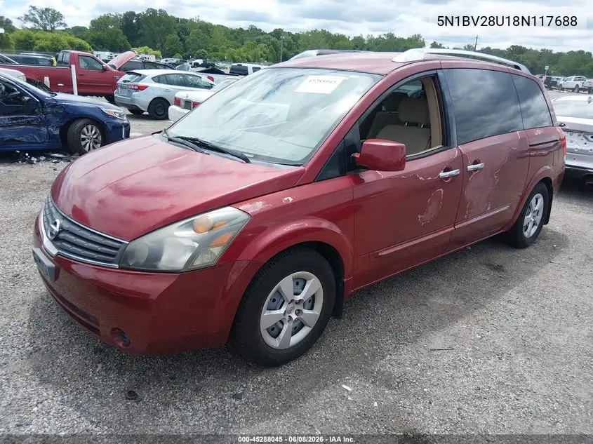 2008 Nissan Quest S/Se/Sl VIN: 5N1BV28U28N117618 Lot: 45288045