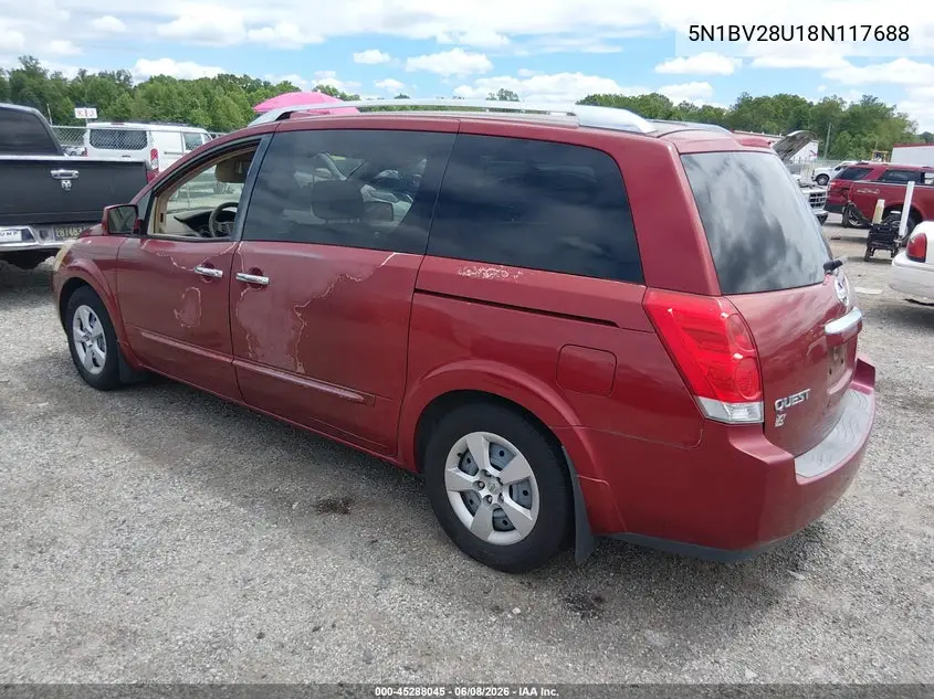 2008 Nissan Quest S/Se/Sl VIN: 5N1BV28U28N117618 Lot: 45288045