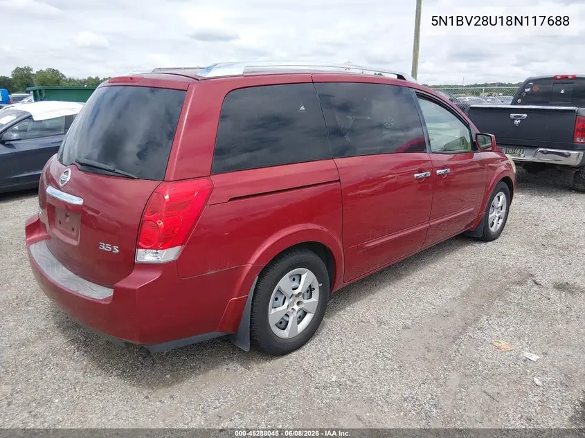 2008 Nissan Quest S/Se/Sl VIN: 5N1BV28U28N117618 Lot: 45288045