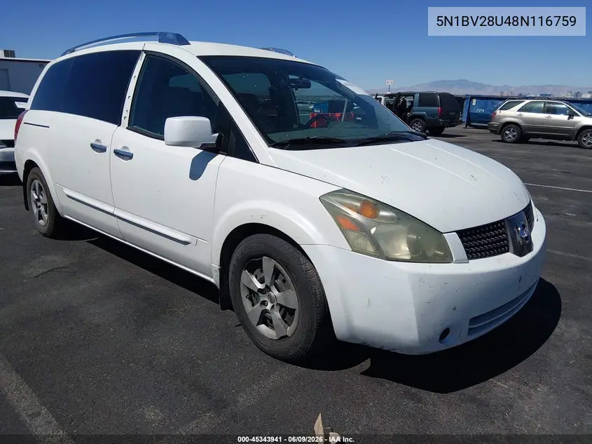 2008 Nissan Quest 3.5 VIN: 5N1BV28U48N116759 Lot: 45343941