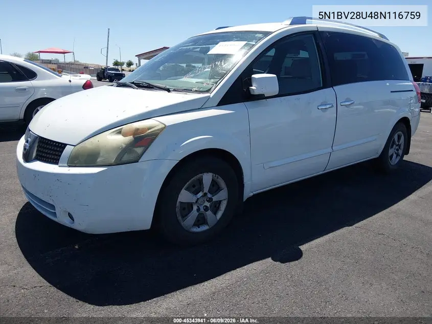 2008 Nissan Quest 3.5 VIN: 5N1BV28U48N116759 Lot: 45343941
